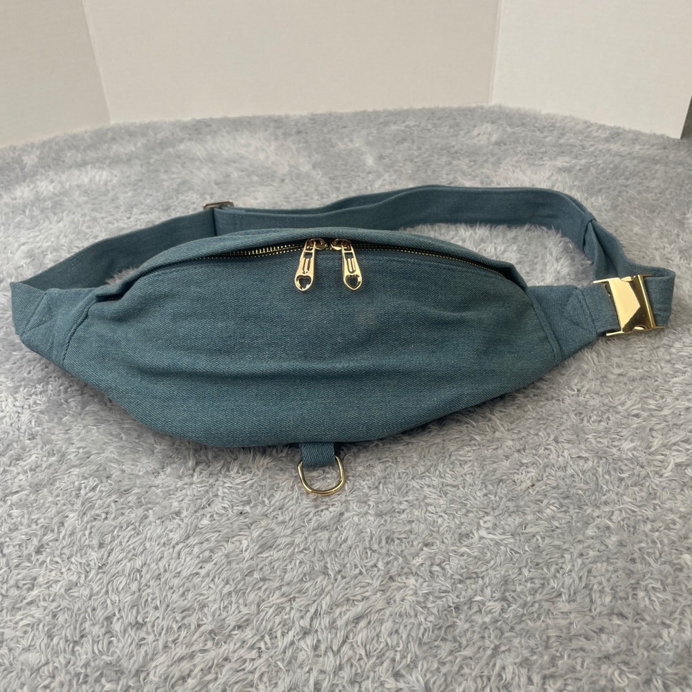 626 x Marissa Leigh Fanny Pack Womens OS Blue Denim Gold Heart Zipper Waist Bag
